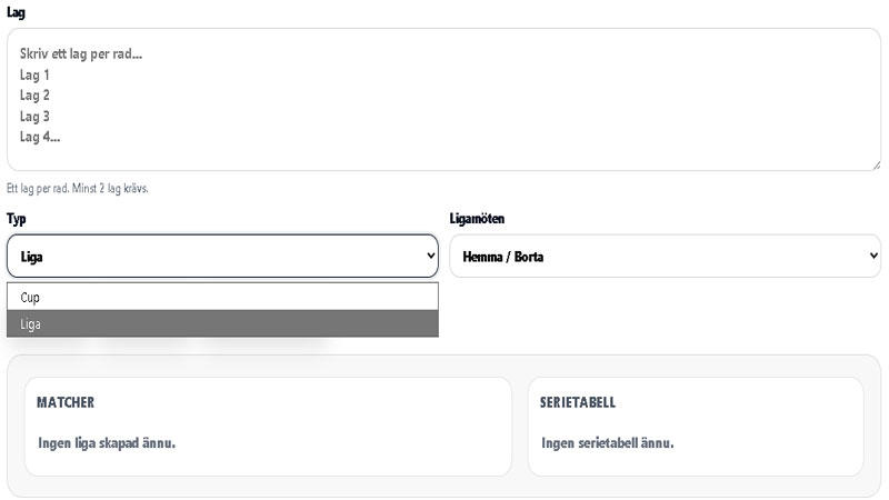Cup- och ligagenerator